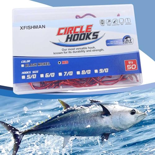 XFISHMAN Circle-Hooks-Fishing-Equipment-Octopus-Hooks-Saltwater-50 Pack #1 –12/0 - color: Red, size: 6/0 50-Pack