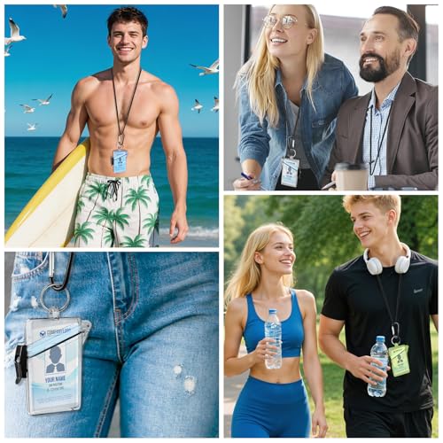 BESARME 3 Pack Waterproof ID Badge Holder Case Clear Vertical ID Card Holder with Lanyard Carabiner and Keychain Durable Locker Dry Box（Clear Blue Yellow） - color: Clear, Blue, Yellow