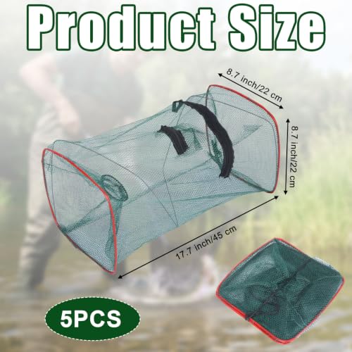 5 Pcs Fish Traps Net Foldable Crayfish Bait Minnow Traps for Bait Fish Portable with Rope Collapsible Lobster Shrimp Crawdad Crawfish Crab Trap Fishing Net Accessories