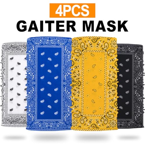 4Pack Neck Gaiter for Men Women Face Cover Mask Head Wrap Balaclava Headwear Bandana Headband Magic Scarf - color: A-color Paisley2