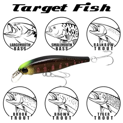 LUCKY CRAFT Pointer 48S, Sinking, Freshwater Lake Bass Fishing Lure, Jerkbait, Silent, Fishing Gear, Fishing Accessories, Fishing Tackle, Rainbow Trout, Brown, Brook, Tiger Perch - color: 276 Laser Rainbow Trout