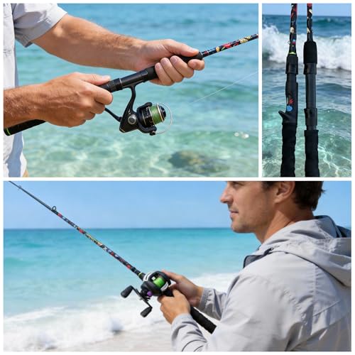 5’6" Ultra-Light Spinning Fishing Rod, Threaded Grip Gun Handle, Durable Composite Graphite & Glass Blank, Ceramic Line Guides, Sensitive Strike Detection for Freshwater & Inshore - size: HDSJZB21-7'0"