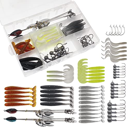 5 Arms Alabama Rigs for Bass Fishing, Swimbait Lure Kit Umbrella Rigs with 4 Willow Leaf Blades for Trout Salmon Freshwater Saltwater - color: 56 Pcs