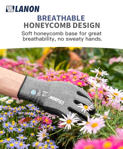 LANON Protection Gardening Gloves for Men Women, 2 Pairs Nitrile Coated Garden Gloves with Grip, Breathable B.COMB AIR Technique, Dusty Olive & Bluebird, Small - color: Dusty Olive & Bluebird (Nitrile), size: Small