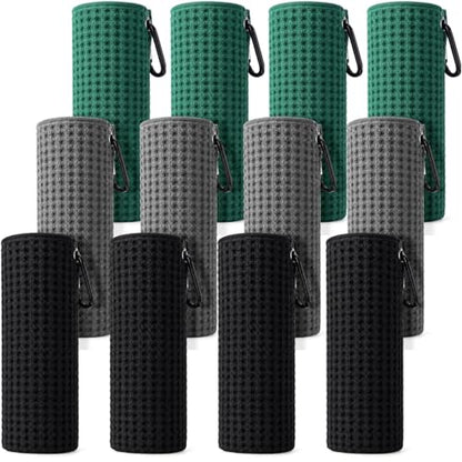 Breling 12 Pack Fishing Towels with Clip, 16'' x 16'' Microfiber Waffle Weave Fish Bait Towel Quick Dry Absorbent Rag for Cleaning Boat Kayak Accessory Camping Hiking (Black Grey Green) - color: Black Grey Green