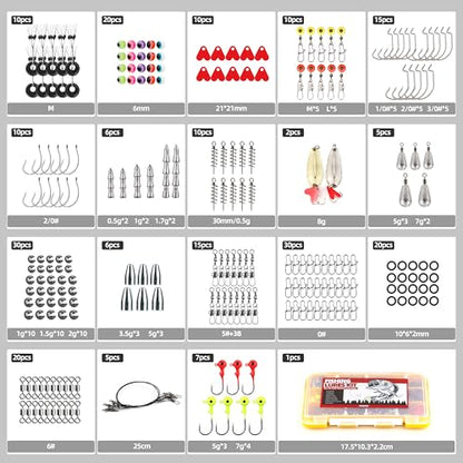 Fishing Tackle Box Set – Lure Kit for Freshwater & Saltwater, Crankbaits, Spinnerbaits, Soft Plastics, Jigs, Weights, Hooks – All-in-One Fishing Gear for Men - style: 232pcs