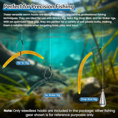 40PCS Weedless Wacky Rig Hooks - Dragon Scale Shank Bass Hooks for Wacky Rig Tool - High Carbon Steel Worm Hooks with Weed Guard for Freshwater Saltwater - Sizes 1# 2# 3# 1/0 2/0 3/0 - size: 3#