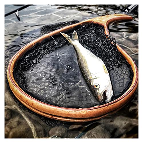 Foldable and Retractable Fishing net Fishing Net Landing Catch Release Trout Net with Wooden Curved Handle Fishing Gear Trout Fishing Fishing Landing Net Trout Net Easy to Carry and Storage - color: White