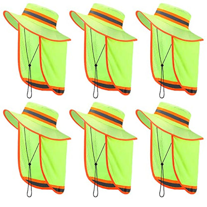 6 Pcs Reflective Safety Hat High Visibility Neck Flap Boonie Hat Wide Brim Work Hats Breathable Bucket Cap for Worker - color: Yellow