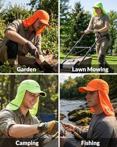 GADIEMKENSD 360° Reflective Work Hat with Neck Shade, UPF50+ Sun Protection, Breathable Mesh, Sweat Wicking - color: Neon Orange