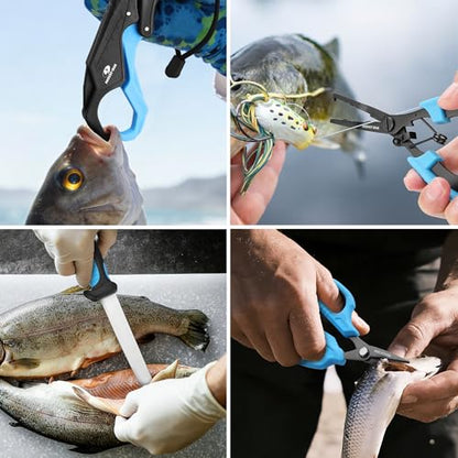 Mossy Oak Fishing Tools Kit- Fishing Plier, Fish Lip Gripper, Multifunctional Fishing Hook Remover with Lanyards Sheath, Saltwater Resistant Fishing Accessories & Equipment, Fishing Gifts for Men - style: 7pc fishing tool kit