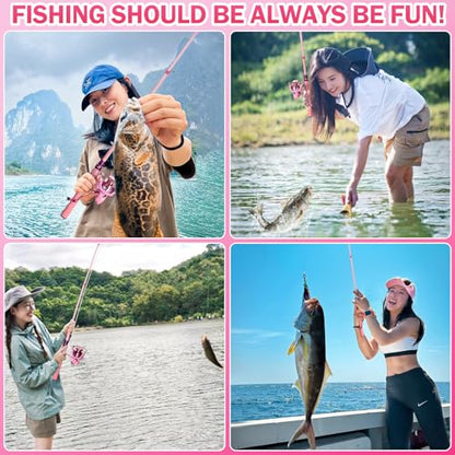 Fishing Rod and Reel Combos, Carbon Fiber Telescopic Fishing Pole Kit with Spinning Reel, Fishing Line, Fishing Lures, Travel Bag for Woman Girl Beginner Saltwater Freshwater - color: MACARON PINK