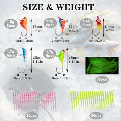 Generic 122Pcs Ice Fishing Rod Reel Combo, 24" Medium Light Ice Fishing Rod Kit with Ice Fishing Jigs, Lures for Trout, Walleye, Perch, Panfish Bluegill Crappie