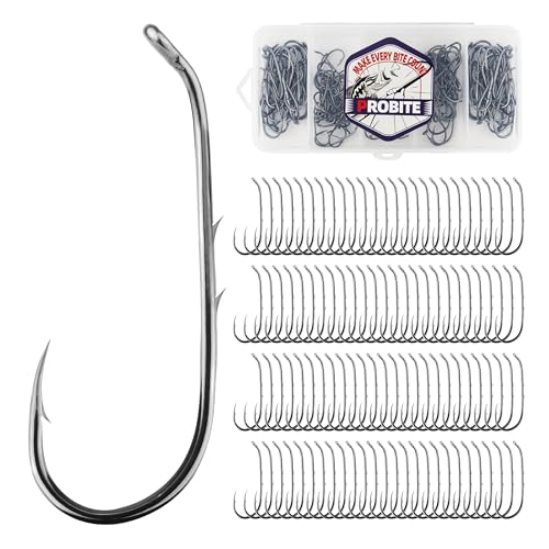 Offset Worm Hooks with Dual Barbs – High Carbon Steel Fishing Hooks for Soft Plastic Baits, Freshwater & Saltwater, 150 Count Bulk Pack with 6 Sizes & Mixed Assortment - size: 8#