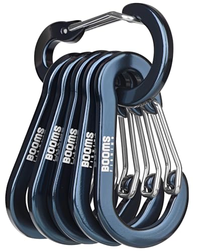 Booms Fishing CC1 Multi-Use Carabiner Clip, 6 Pack Small Caribeener Clips, Mini Keychain Caribeaner Clip 2 inch, Aluminum D Ring Carabiners, Multi-Colored - color: Deep Blue,6pcs