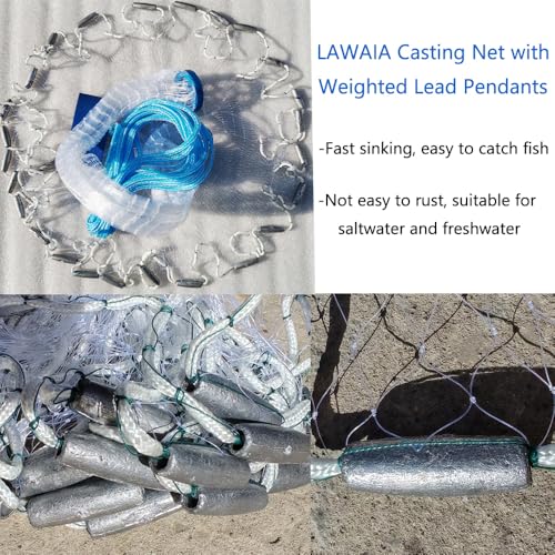 Lawaia Cast Net with Lead Sinkers Fishing Throw Nets Hand Castnet Shrimp Bait Traps 1/2 inch Mesh for Freshwater Saltwater with 3ft/4ft/5ft/ 6ft/ 7ft/ 8ft/ 9ft/ 10ft/ 11ft/ 12ft Radius - size: 8FT Radius
