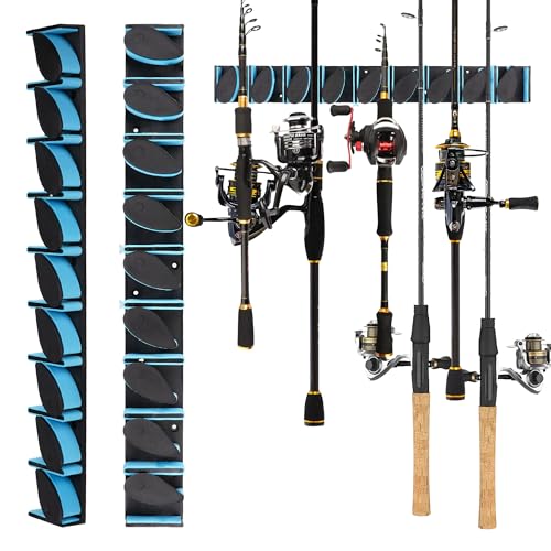 Fishing Rod Holder, Wall Mounted Fishing Pole Holder, Holds Up to 9 Rods and Combos, Fishing Rod Holders for Garage, Fits Most Rods of Diameter 3-19mm
