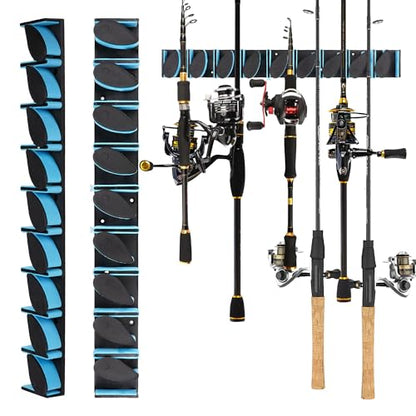 Fishing Rod Holder, Wall Mounted Fishing Pole Holder, Holds Up to 9 Rods and Combos, Fishing Rod Holders for Garage, Fits Most Rods of Diameter 3-19mm