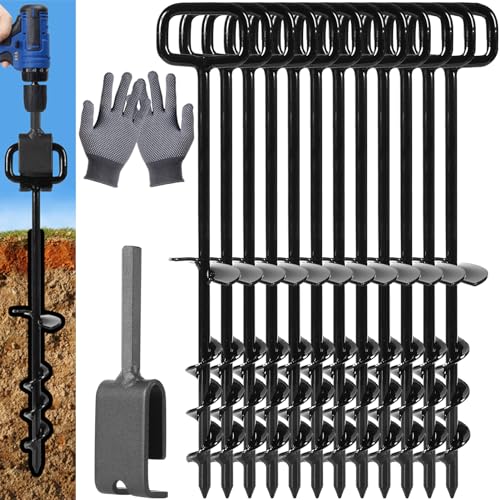 16In Tent Stakes, Ground Anchors Screw in (Color : Black, Size : 12PC) | 1PCS Tent Stakes Heavy Duty Adapter, for Screw Ground Anchors, Tree Straightening Kit, Anchors Tent, Mobile Home Anchors - color: Black, size: 12PCS