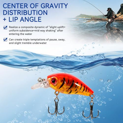 9PCS/Bag Mini Crankbait, Bass Fishing Lures Kit Set, 3D Eye Panfish Lures Plastic Crankbait Fishing Lures Hooks Topwater Hard Baits for Saltwater/Freshwater Fishing, 4.5cm/4g