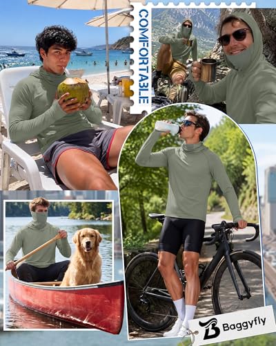 Men's UPF 50+ Sun Protection Hoodies Mask Long Sleeve Thumbholes Lightweight Dry Rash Guards Running Fishing Shirts - color: Mint Green, size: Small