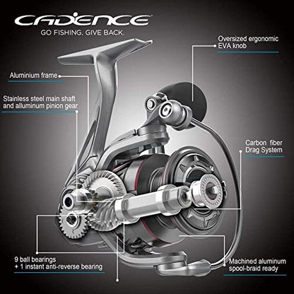 Cadence CS6 CS7 CS8 Spinning Reel, Ultralight Fast Speed Premium Magnesium Frame Fishing Reel with 10 Low Torque Bearings Super Smooth Powerful Fishing Reel with 36 LBs Max Drag & 6.2:1 Spinning Reel - style: Cs7-4000