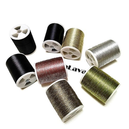 (8pcs*240yd) Kalavarma Rod Wrapping Thread for Fishing Rod Wrapping Thread Rod Building Repair - style: Metallic klm022