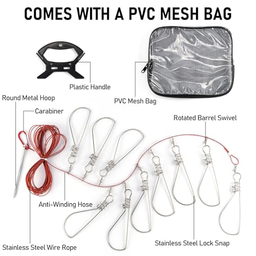 Dr.Fish Spearfishing Kit 6'5" Fiberglass 3-Piece Hawaiian Sling Pole Spear Paralyzer 3 Tips Set Stainless Steel Fishing Stringer Harpoon Travel Bag