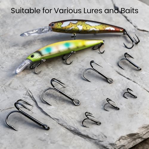 Pristis 3X Strong Fishing Treble Hooks, High Carbon Steel Sharp Barbed Tripple Round Bend Hook Kit Set for Lure Bait, Needle Point for Saltwater Freshwater Bass Trout Tuna Catfish Pike - size: 1/0 - 16 Pack