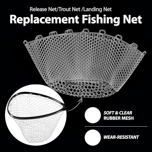 Rubber Fishing Net Replacement Hook Resist Fishing Nets for Fly Fish Landing Net, Trout Nets,Rubber Mesh Bag 4 Size - color: White, size: S:Fits Hoop 11.81"-13"|Net Dia 11.81"|Depth 9"