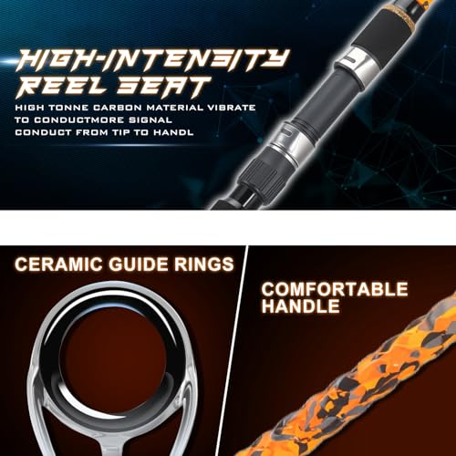 Sougayilang 3 Piece Surf Fishing Rod Combo Medium/Heavy Travel Spinning Rod with 4000/5000 Size Reel Baitfeeder Combo(9'/10'/11'12') - color: orange, size: 9ft-Spinning-3Pc-M