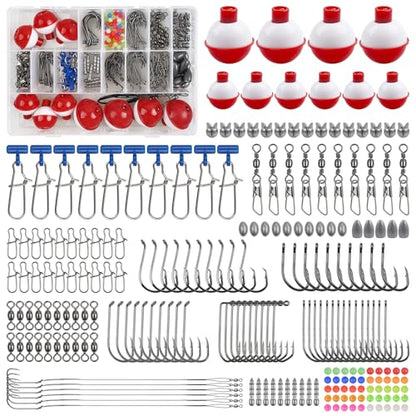 220pcs Fishing Bobbers Tackle Kit Beginners Fishing Kit | Includes Hooks, Bobbers, Sinkers Weights, Swivel Snaps, Starter Tackle Box Kit for Artificial and Live Baits - style: 220pcs Kit