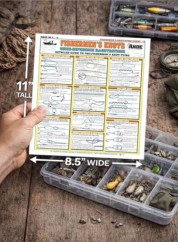 Fishing Knot Tying Guide #2: Waterproof Quick Reference, 18 Essential Knots | Portable Reference Card, Step-by-step Diagrams on How to Tie 18 Best Fishing Knots, Double-Sided, Great Gift for Beginners