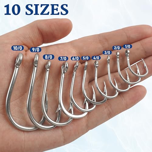 Fishing Live Bait Hooks, 35/50pcs Stainless Steel Fishing Hooks Inline Tuna Surf Fishing Circle Hooks Strong Sharp Saltwater Fishing Hooks 1/0-10/0 - size: 1/0-50pcs