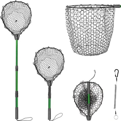 Rubber Fishing Net with Telescoping Handle - High Strength Landing Net for Fishing with Soft Rubber Netting, Two Sizes Options - size: M, Hoop Size: 17.3″ x 13″