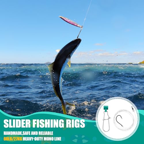 5 Pack Slider Fishing Rigs 6/0 Circle Hook with 3ft 60lb Monofilament 10 Pcs Leader Fishing Line Sinker Slides for Striped Bass for Surf Beach Boat Fish