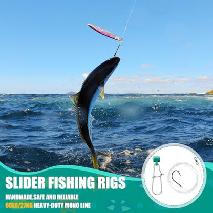 5 Pack Slider Fishing Rigs 6/0 Circle Hook with 3ft 60lb Monofilament 10 Pcs Leader Fishing Line Sinker Slides for Striped Bass for Surf Beach Boat Fish