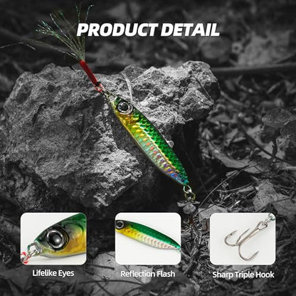 Scaled Jigging Spoons – 10 Pcs/Box, 5 Size Options, High-Performance Lead Lures for Freshwater and Saltwater Fishing, Accurate Scaled Design, Attracts Various Fish Species - size: 1/2 oz