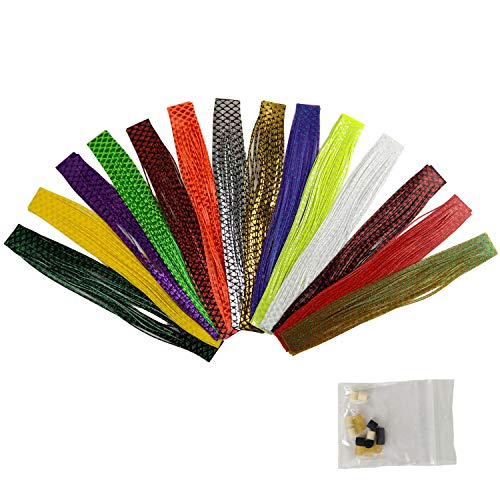 Riverruns Fishing Jig Lures Mixed Colors DIY Silicone Skirts for Jig, Regular Skirt Collars Included Fly Tying Material - color: D: 28pc Natural's Scales And Sil-A-Chrome Skirt Material Combo