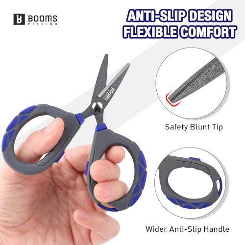 Booms Fishing Braided Line Scissors: Micro-Serrated Stainless Steel Blades Line Cutter - XW01 4.1" Fishing Serrated Shears with Zinger Retractor - style: Scissors + Fishing Retractor