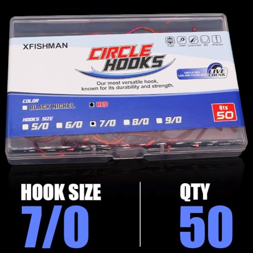 XFISHMAN Circle-Hooks-Fishing-Equipment-Octopus-Hooks-Saltwater-50 Pack #1 –12/0 - color: Red, size: 7/0 50-Pack