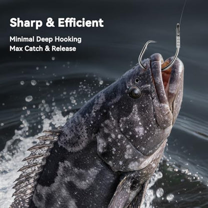 Circle Hooks with Line Groove,Big Game Heavy Duty 5X Strong Fishing Hooks,High Carbon Alloy Steel Live Bait Fish Hooks for Saltwater Freshwater Tuna, Marlin,Shark, Catfish Size 6/0-12/0 - size: 10/0_4pcs