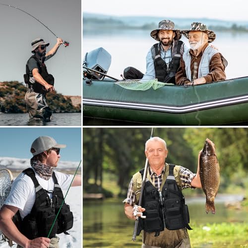 Gonex Fly Fishing Vest for Men Women, Comfortable Adjustable Fishing Vest with Multi-Pockets Reflective Stripes - color: Black