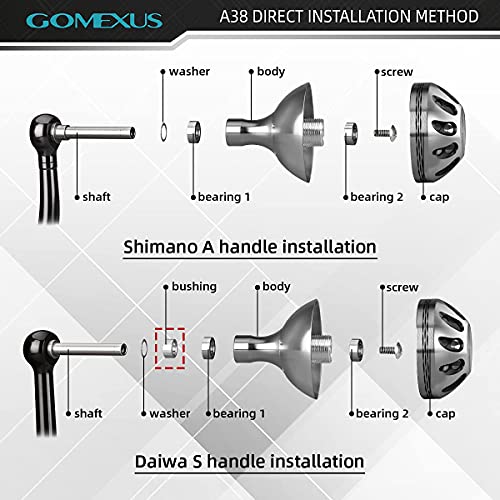 GOMEXUS Power Knob Compatible for Shimano Daiwa Spinning Reel Fishing Reel Handle Knob - color: Silver Black