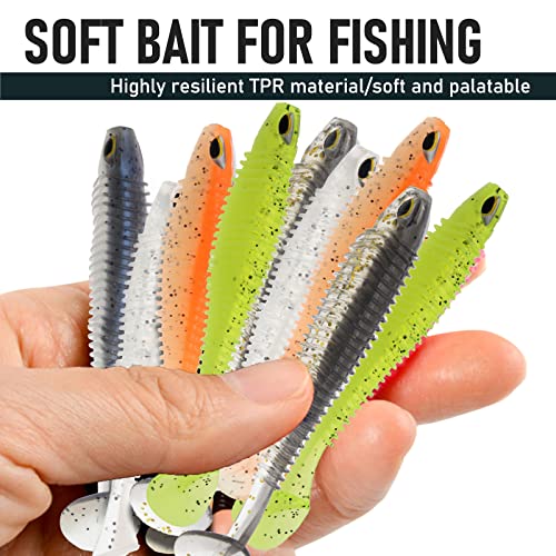 50 Pcs Soft Plastic Fishing Lures, 2.75"/3.15" Paddle Tail Minnow Shad Worms Swimbaits for Bass Fishing Texas Rigs Trout Crawfish Fishing for Saltwater Freshwater - color: Paddle Tail 50pcs