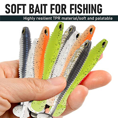 50 Pcs Soft Plastic Fishing Lures, 2.75"/3.15" Paddle Tail Minnow Shad Worms Swimbaits for Bass Fishing Texas Rigs Trout Crawfish Fishing for Saltwater Freshwater - color: Paddle Tail 50pcs