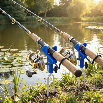 6 Pcs Fishing Rod Holder for Ground Upgraded Bank Fishing Pole Holders Adjustable Extra Long Drill Rod Stand for Catfish, Beach, Mud, Gifts for Men Birthday Christmas - color: Blue