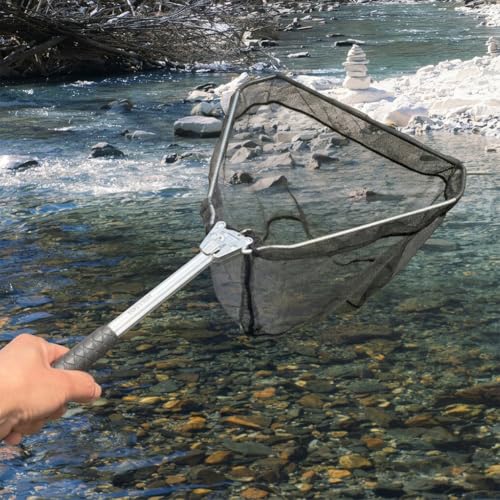 Small Foldable Fishing Net, Aluminum Alloy Triangular Landing Net, Short Handle Fly Fishing Net for Stream and Pond