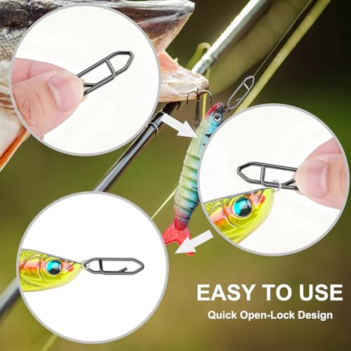 100PCS Fishing Speed Clips, Fishing Swivels & Snaps, High Strength Speed Clips for Fishing Lures, Quick Change Snap Set, Freshwater Saltwater Lure Connector Tackle - color: Black