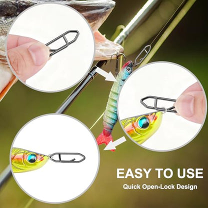 100PCS Fishing Speed Clips, Fishing Swivels & Snaps, High Strength Speed Clips for Fishing Lures, Quick Change Snap Set, Freshwater Saltwater Lure Connector Tackle - color: Black
